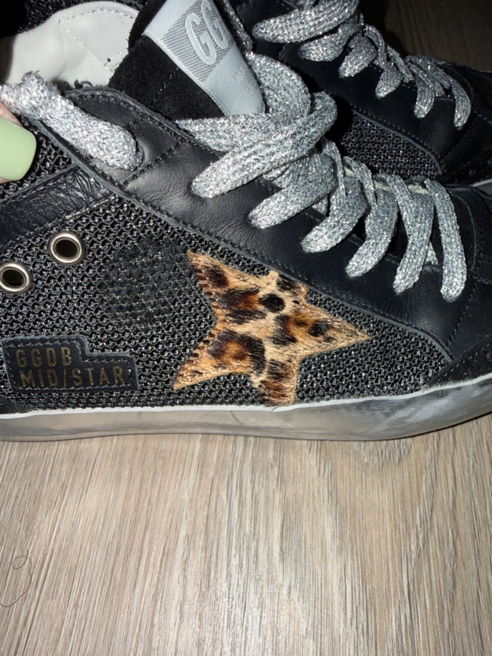 GOLDEN GOOSE distressed suede mid high animal print sneaker with metallic laces - Picture 8 of 10